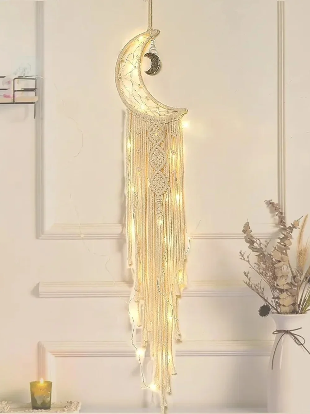 Boho Crescent Moon Macramé Wall Hanging - Cream